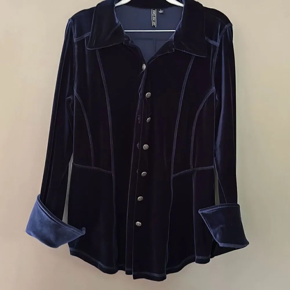 Sno Skins Crushed Velvet Large Blue collared Shirt